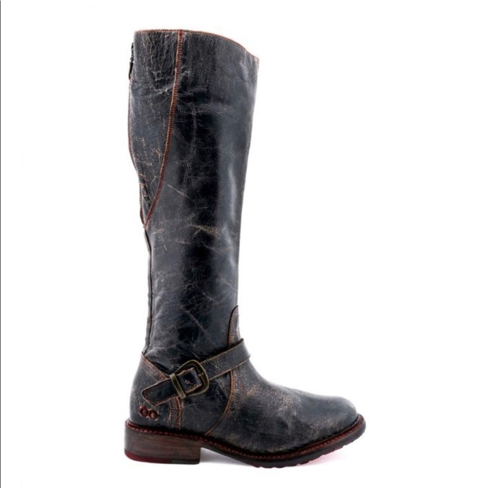 Knee high boots. Tall distressed leather boots